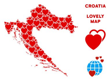 Vektör aşk Hırvatistan harita kompozisyon kalplerin