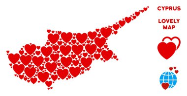 Vektör Sevgililer Kıbrıs Adası harita kolaj kalplerin
