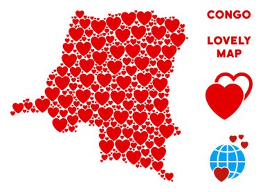 Vektör aşk Demokratik Cumhuriyeti Kongo harita kolaj kalplerin