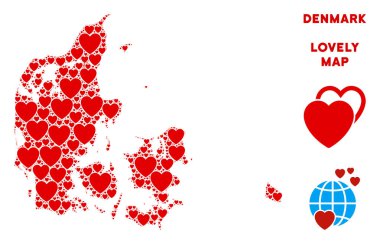Vektör romantik Danimarka harita kolaj kalplerin