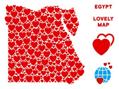 Vektör Sevgililer Mısır harita kolaj kalplerin