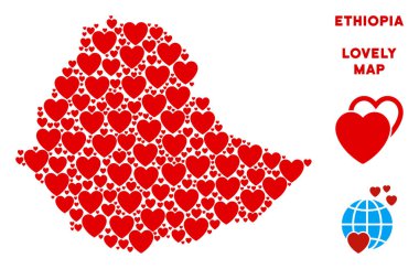 Vektör romantik Etiyopya harita mozaik kalplerin