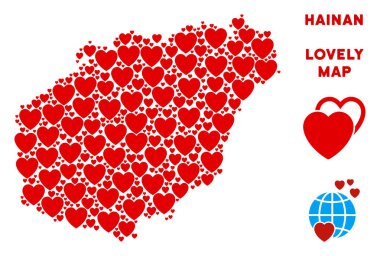 Vektör aşk Hainan Adası harita kompozisyon kalplerin