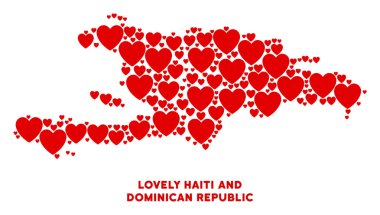 Vektör aşk Haiti ve Dominik Cumhuriyeti harita mozaik kalplerin