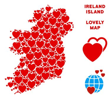Vektör aşk İrlanda Adası harita kolaj kalplerin