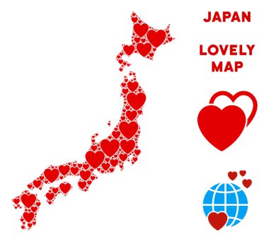 Vektör Sevgililer Japonya harita kompozisyon kalplerin
