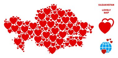 Vektör Sevgililer Kazakistan harita kompozisyon kalplerin