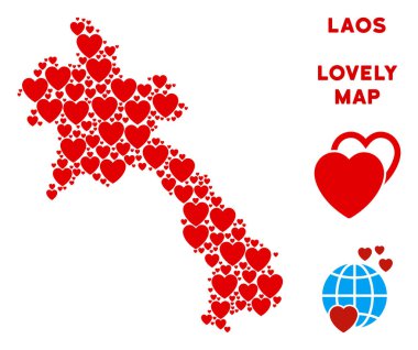 Mozaik kalplerin vektör Sevgililer Laos Haritası