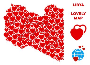 Vektör Sevgililer Libya harita kolaj kalplerin