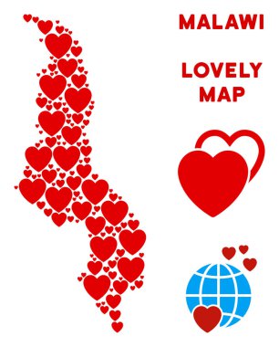 Vektör aşk Malavi Haritası kolaj kalplerin