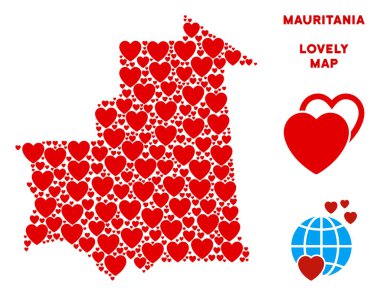 Vektör güzel Moritanya Haritası mozaik kalplerin