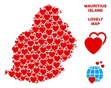 Vektör Sevgililer Mauritius Adası harita kompozisyon kalplerin