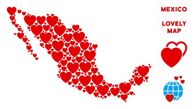 Vektör romantik Meksika harita mozaik kalplerin