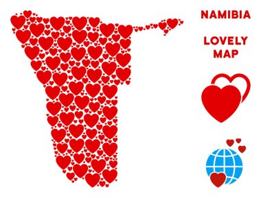 Vektör aşk Namibya Haritası kompozisyon kalplerin