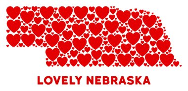 Vektör Sevgililer Nebraska eyalet harita kompozisyon kalplerin