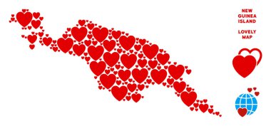 Vektör aşk Yeni Gine Adası harita mozaik kalplerin