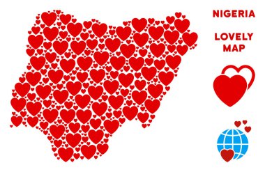 Vektör aşk Nijerya harita kolaj kalplerin