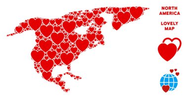 Vektör güzel Kuzey Amerika harita kolaj kalplerin