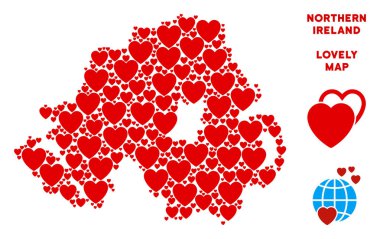 Vektör aşk Kuzey İrlanda harita mozaik kalplerin