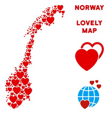 Vektör güzel Norveç harita mozaik kalplerin