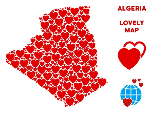 Vektör romantik Cezayir harita kompozisyon kalplerin