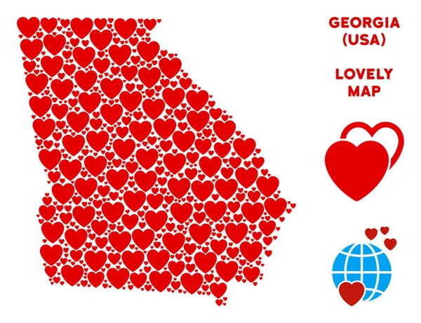 Vector Love American State Georgia mapa Colagem de corações —  Vetores de Stock