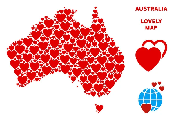 Vektör aşk Avustralya harita mozaik kalplerin