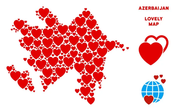 Vektör Sevgililer Azerbaycan harita kompozisyon kalplerin