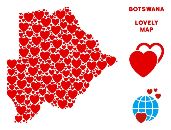 Vektör aşk Botsvana Haritası kompozisyon kalplerin