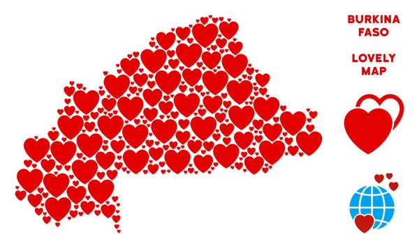 Vektör güzel Burkina Faso Haritası kolaj kalplerin