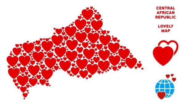 Vektör güzel Orta Afrika Cumhuriyeti harita kompozisyon kalplerin