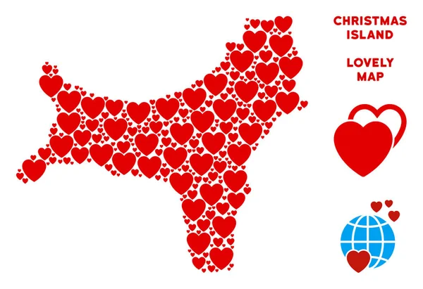Vektör Sevgililer Christmas Adası Haritası kolaj kalplerin