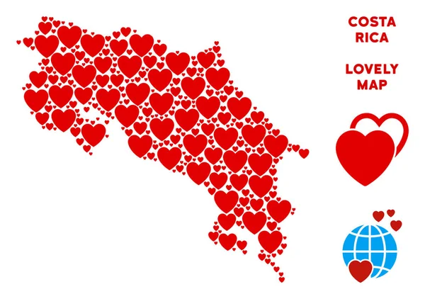Vektör romantik Kosta Rika harita kolaj kalplerin