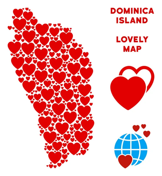 Vektör romantik Dominica Ada harita kompozisyon kalplerin