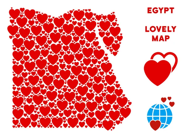 Vektör Sevgililer Mısır harita kolaj kalplerin