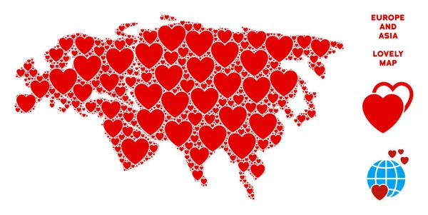 Vektör Sevgililer Avrupa ve Asya harita kolaj kalplerin