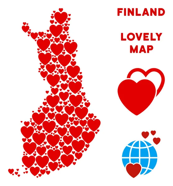 Vektör Sevgililer Finlandiya harita kolaj kalplerin