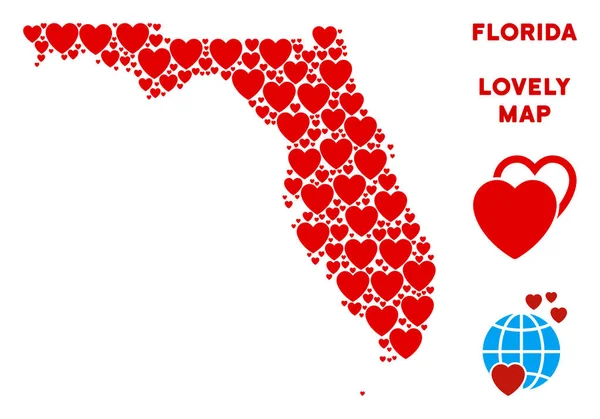 Vector χάρτη υπέροχο Φλόριντα κολάζ της καρδιάς — Διανυσματικό Αρχείο