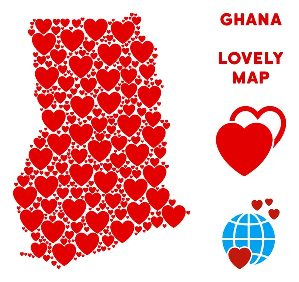 Vektör güzel Gana harita mozaik kalplerin