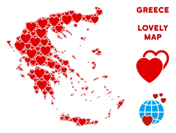 Vektör romantik Yunanistan harita kompozisyon kalplerin
