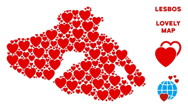 Vektör aşk Yunan Midilli (ada) harita kompozisyon kalplerin