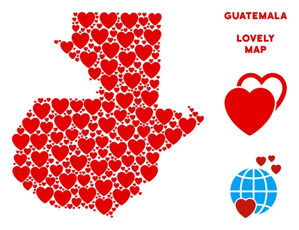 Vektör aşk Guatemala harita kolaj kalplerin