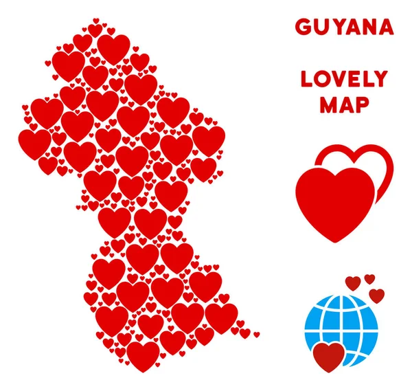 Vektör güzel Guyana Haritası kompozisyon kalplerin