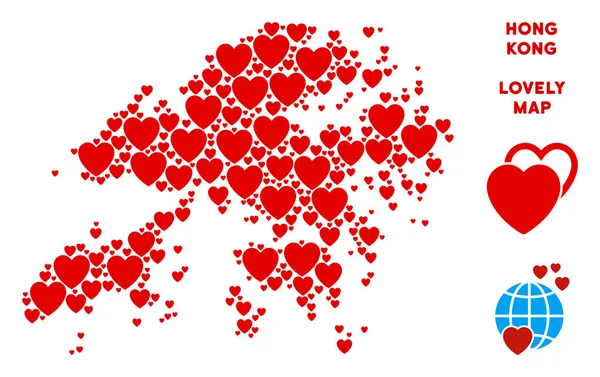 Vektör aşk Hong Kong harita kompozisyon kalplerin