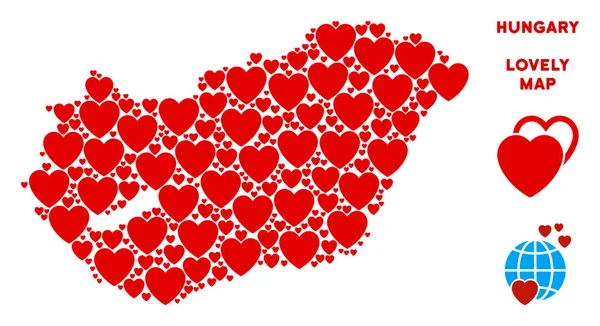 Vektör güzel Macaristan harita kolaj kalplerin