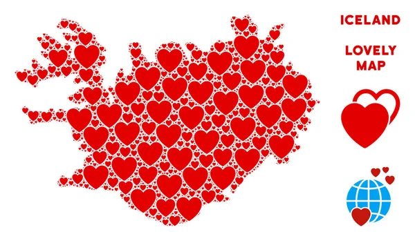 Vektör güzel İzlanda harita mozaik kalplerin