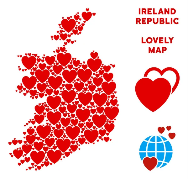 Vektör romantik İrlanda Cumhuriyeti harita kolaj kalplerin
