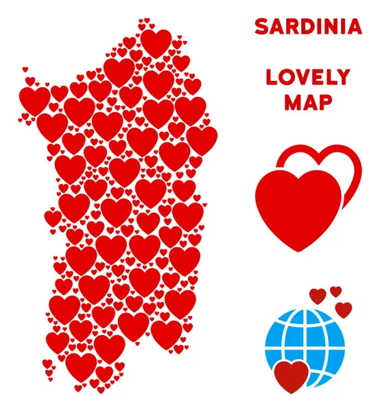 Vector Lovely Italian Sardinia Island Map Mosaic of Hearts — Stock Vector