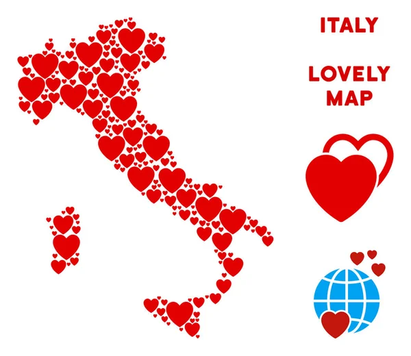 Vektör romantik İtalya harita mozaik kalplerin
