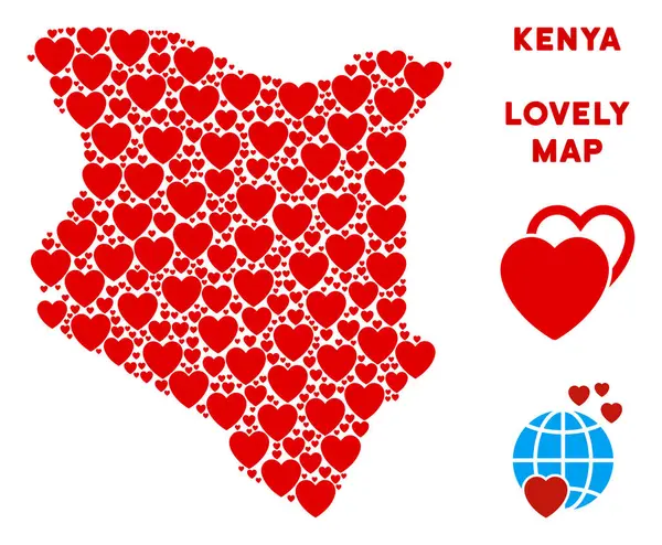 Vektör aşk Kenya harita mozaik kalplerin